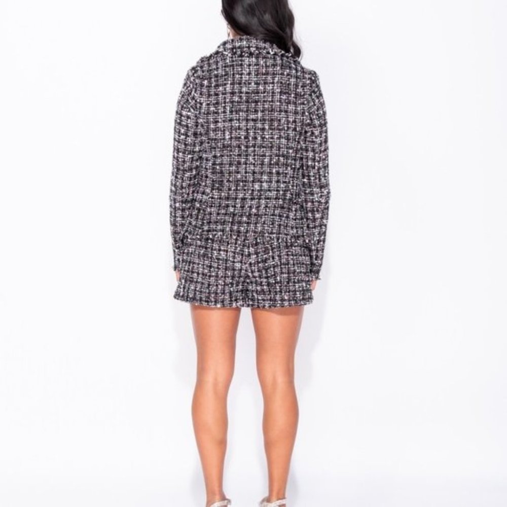 Bella Black & White Tweed Plaid Raw Hem Blazer - Picture 8 of 12